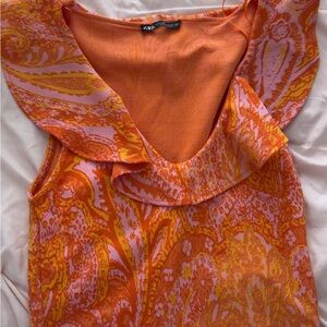 Zara Vibrant Orange and Pink Paisley Blouse